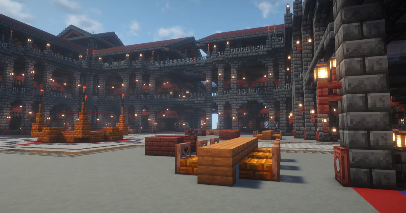 The courtyard inside BookedMC’s prison.